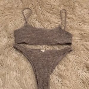 grey smocked bikini set